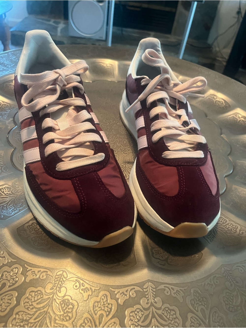 adidas Women’s Burgundy and Light Pink Retro Runner Sneakers